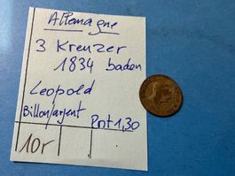 ALLEMAGNE : 3 KREUZER 1834 BADEN - LEOPOLD