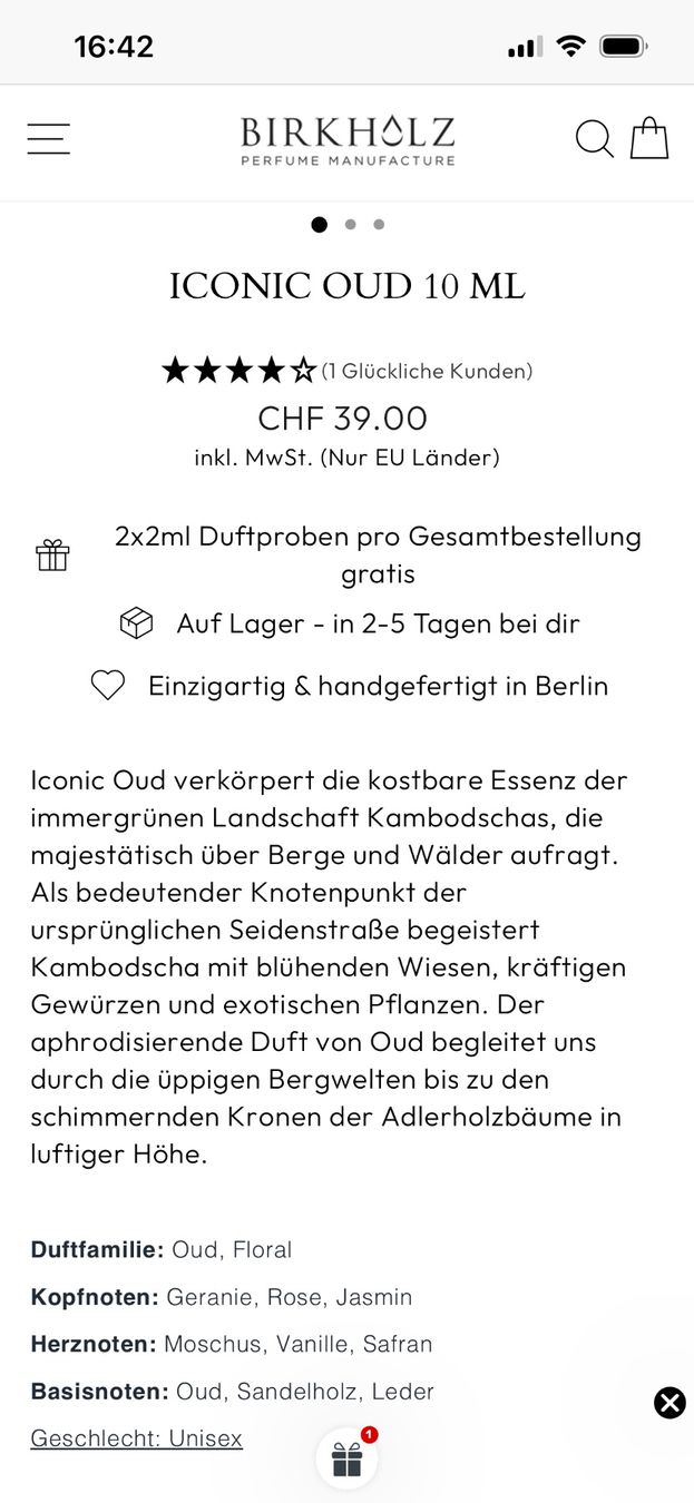 Profumi & Eau de Toilette: Parfum Iconic Oud, Birkholz, 10 ml – Nuovo (secondo la descrizione) da Baar venduto da Lebowski11 3