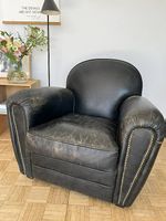 Französischer Leder-Clubsessel Vintage Schwarz (Echtleder)