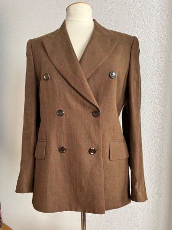 Agnona: Blazer 100% Leinen braun rote Nadelstreifen 42 36 38