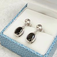 Silber 925 Onyx Ohrringe (rhodiniert) - Neu
