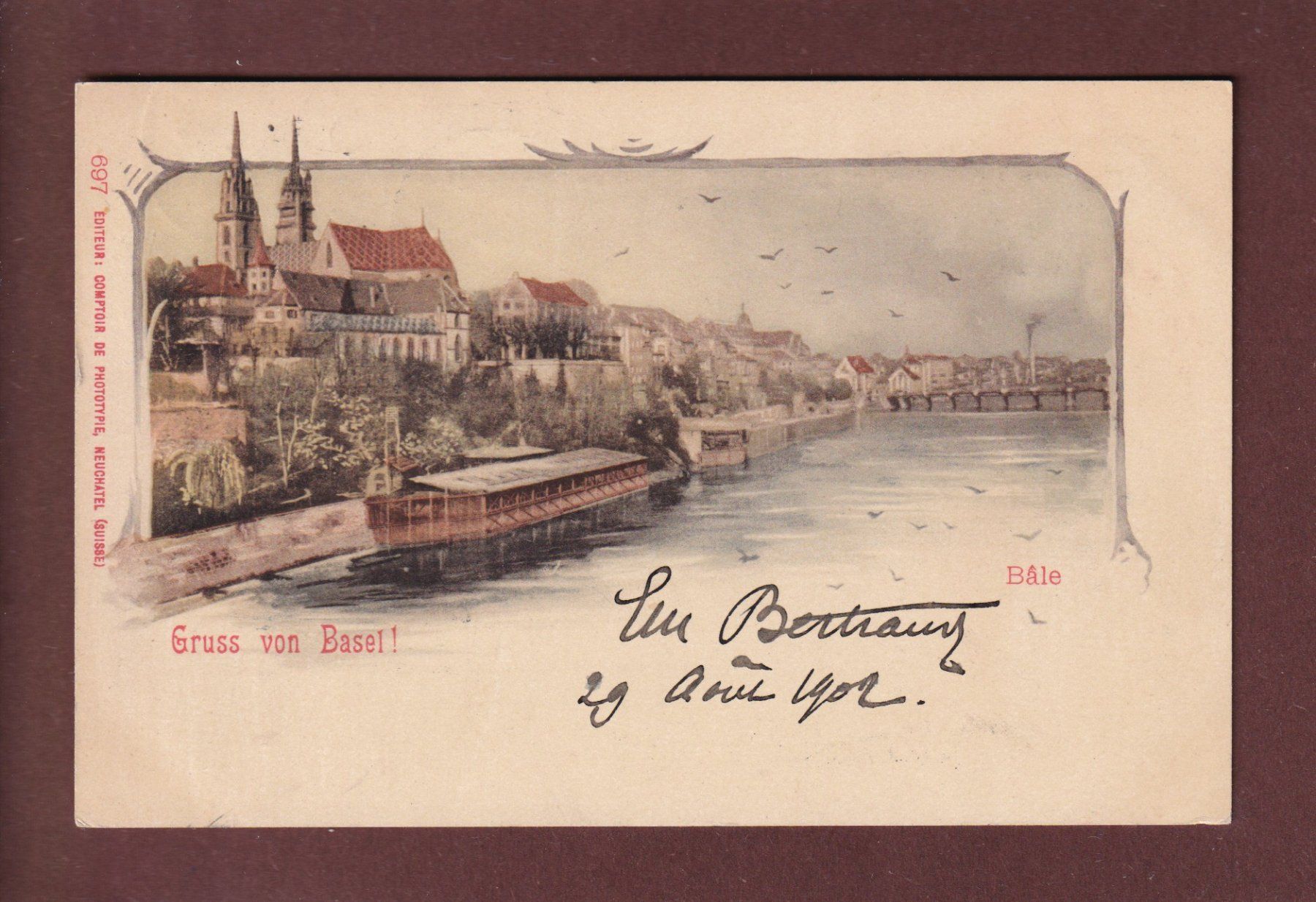 Cartoline postali: Gruss von BASEL - 1902 CPN – Usato da Pully venduto da nicecards
