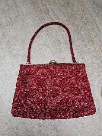 👜❤️Vintage Abendtasche mit roter Perlenstickerei❤️👜