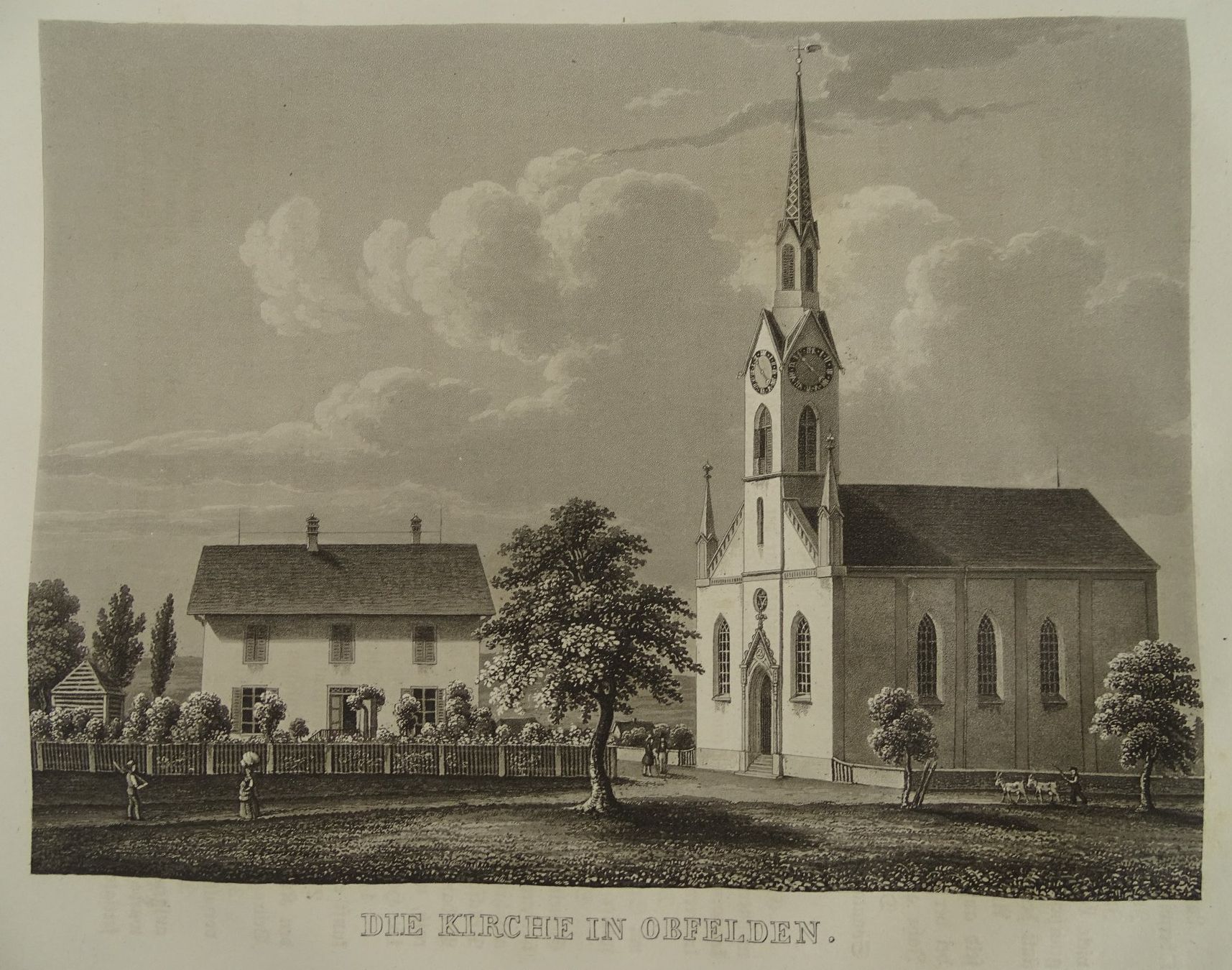 Incisioni: KIRCHE IN OBFELDEN, AQUATINTA, 1853 – Usato da Grüningen venduto da Kartensammler