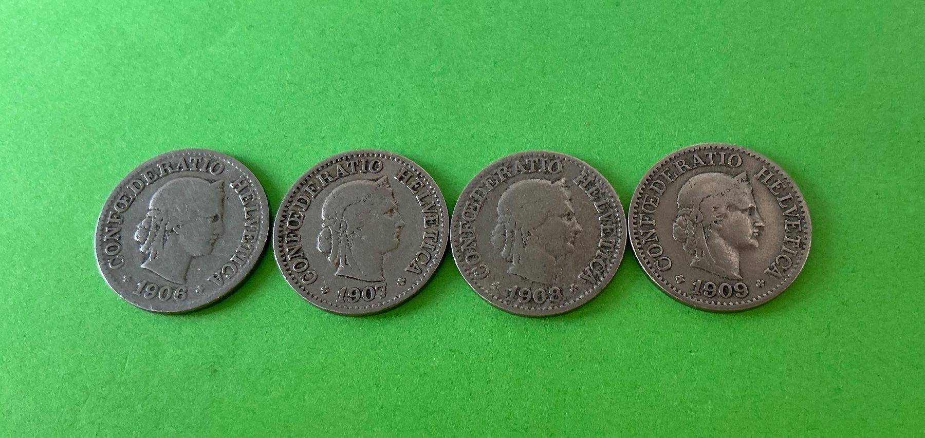 Tutti le monete: 10 Rappen 1906 - 1907 - 1908 - 1909 – Usato da Dübendorf venduto da Troll_88