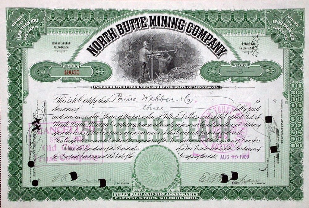 Dokumente: North Butte Mining Company - 1908 – Gebraucht aus Solothurn von Sgasche