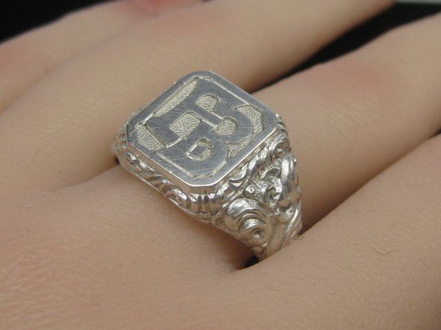 Anelli: Vintage Ring Monogramm Siegelring EB / BE Silber 800 – Usato da Ermatingen venduto da Decovin 5