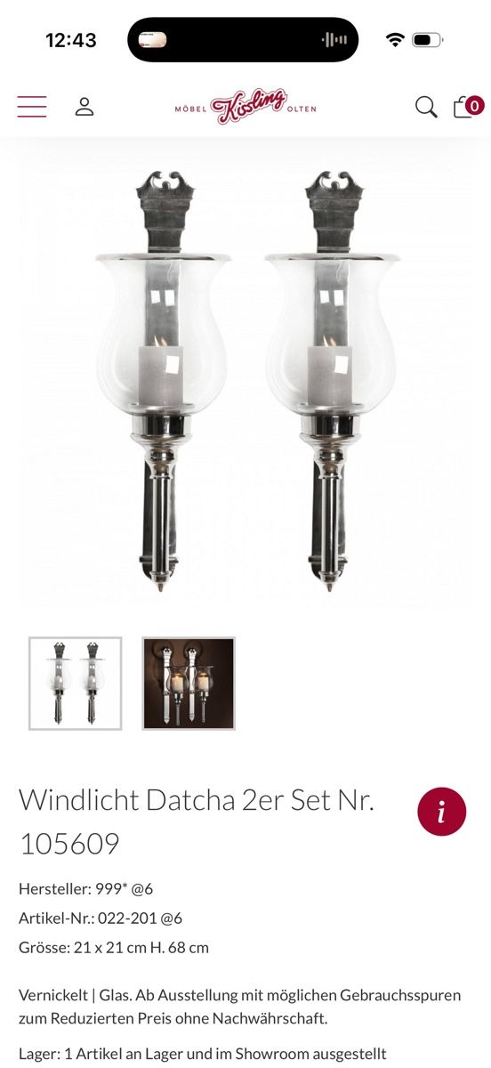 Lampen: Wandleuchter Windlicht Hurricane Datcha 2er Set vernickelt – Gebraucht aus Zürich von mimikiki100 5