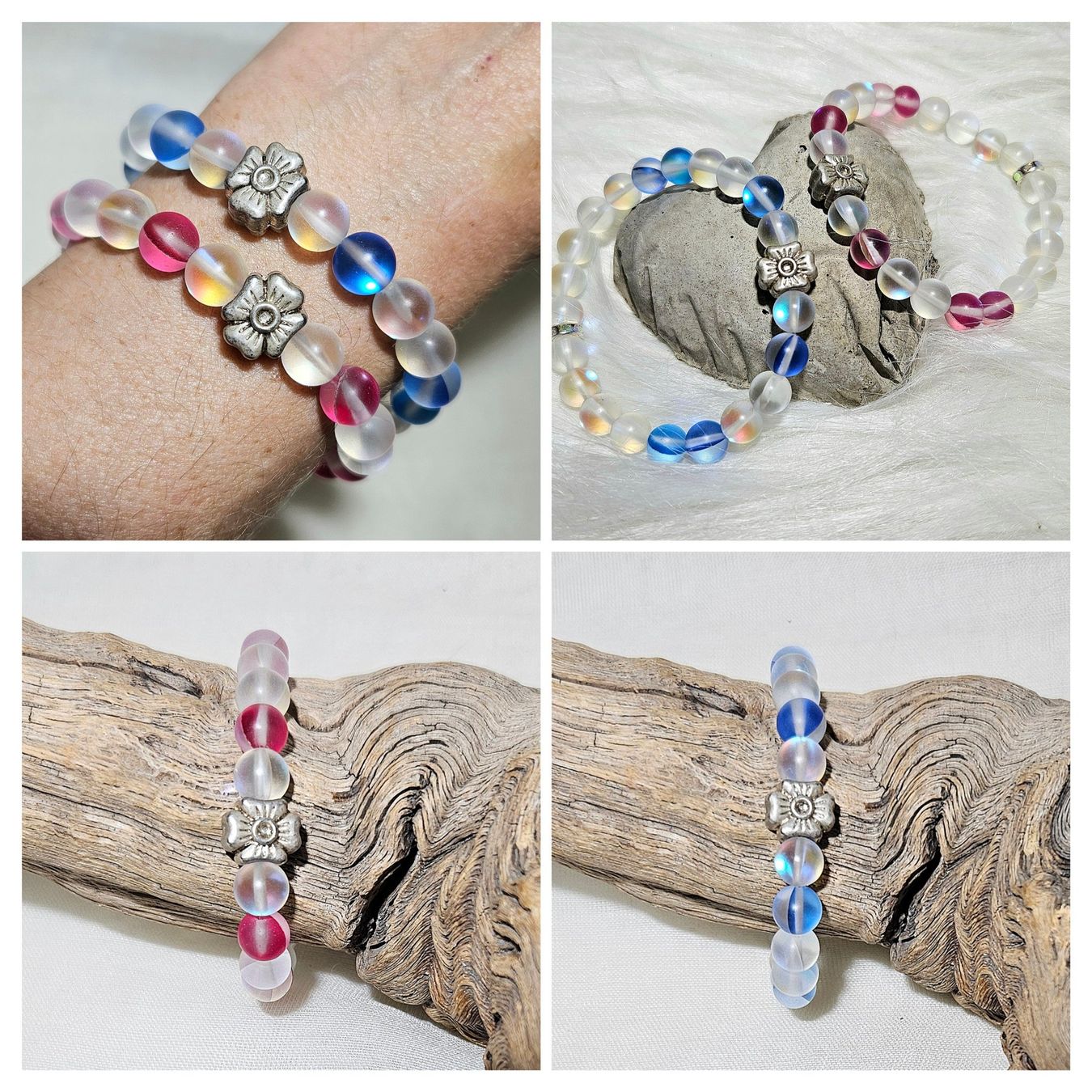 Bracciali & Braccialetti: blaue Blumen-Kristall Armk. - Spendenaktion – Nuovo (secondo la descrizione) da Unterkulm venduto da Nachtigall