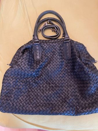 Damen Handtasche geflochtes Leder schwarz