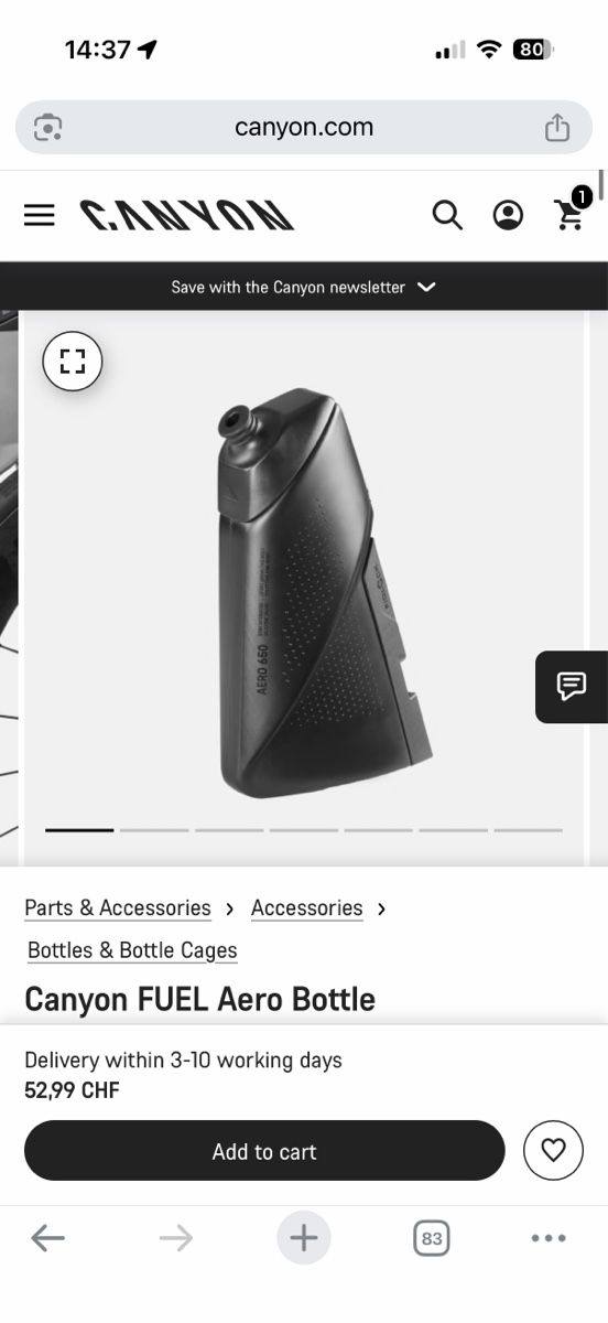 Canyon Pezzi di ricambio: Canyon FUEL Aero Bottle Black – Nuovo (secondo la descrizione) da Zürich venduto da JAGD-bikes 1