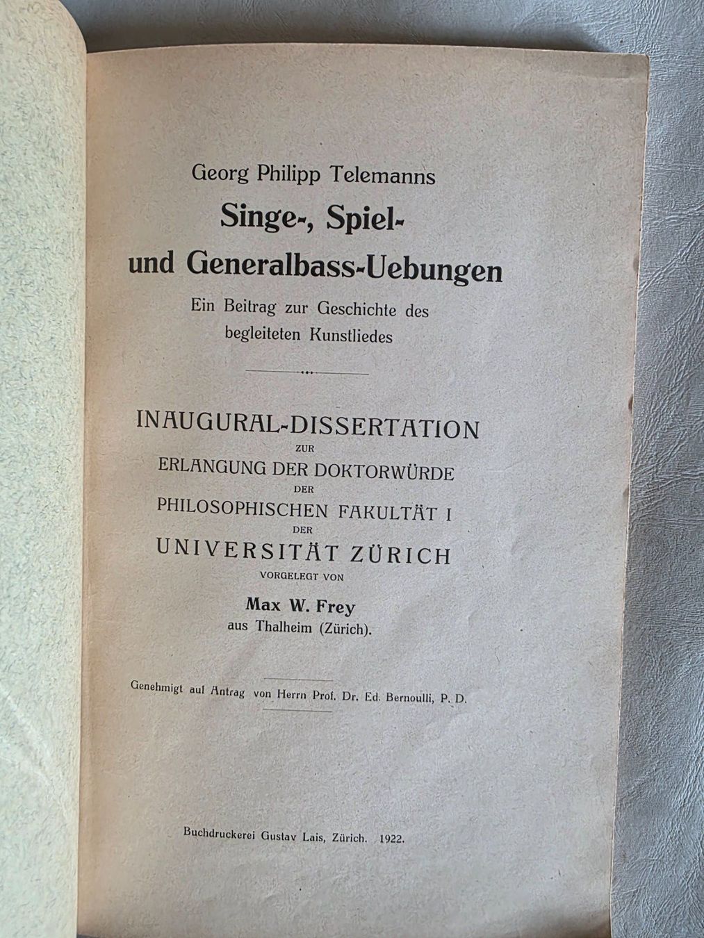 Bücher: Musik Buch: Georg Philipp Telemanns - Dissertation - 1922 – Gebraucht aus Walterswil BE von Lonitti 1
