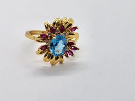 Gold Ring mit Topas 925er Silber vergoldet blumen muster