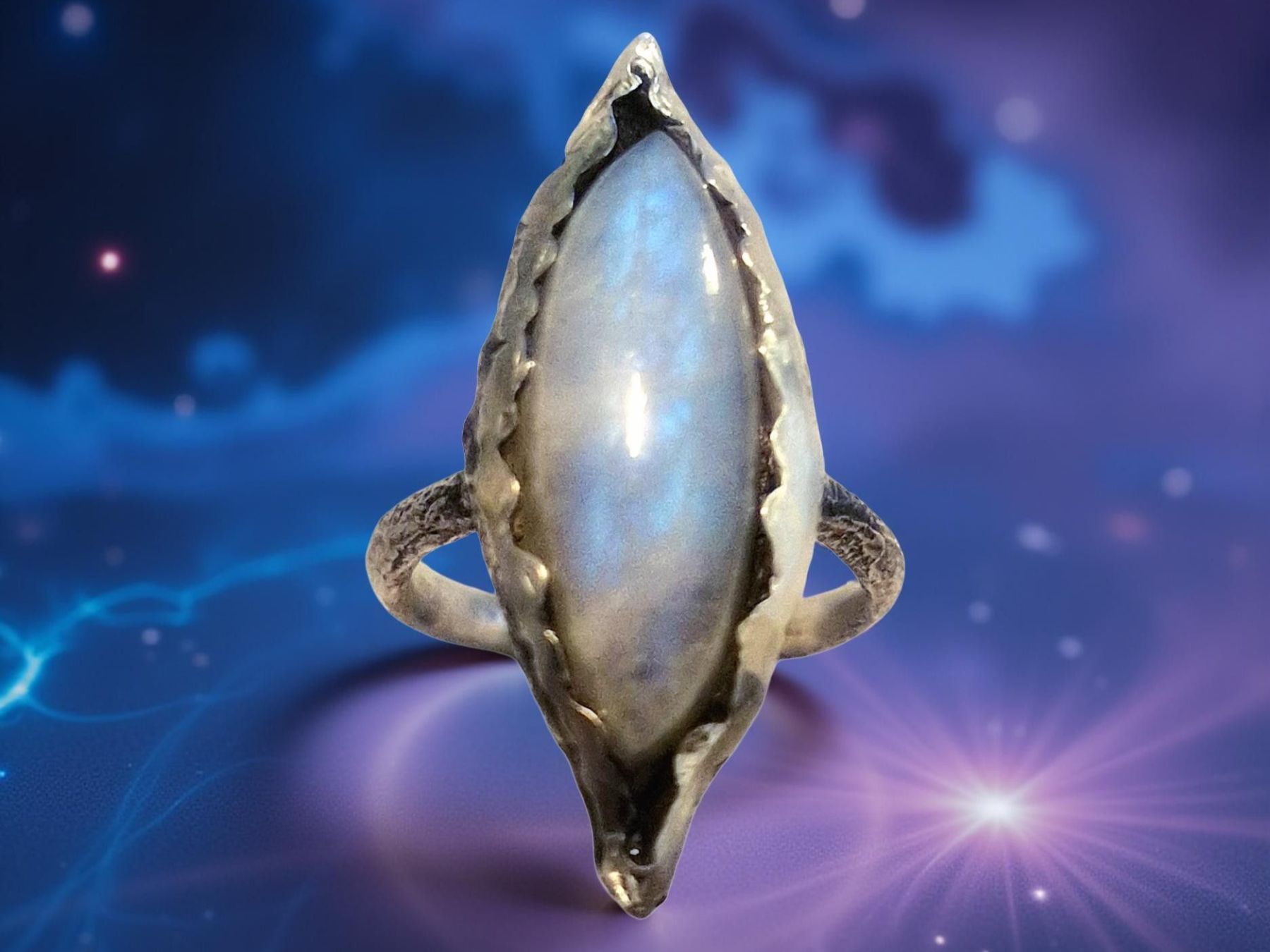 Anelli: Statementring Silber & weisser Labradorit, Gr. 58 – Nuovo e nell'imballaggio originale da Aarau venduto da Schmuckhoehle_MD