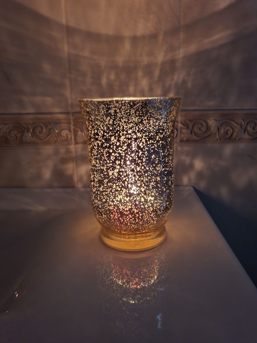 Portacandele: Schönes Windlicht / Teelicht Glas Gold – Usato da Riedholz venduto da Speedy11 1