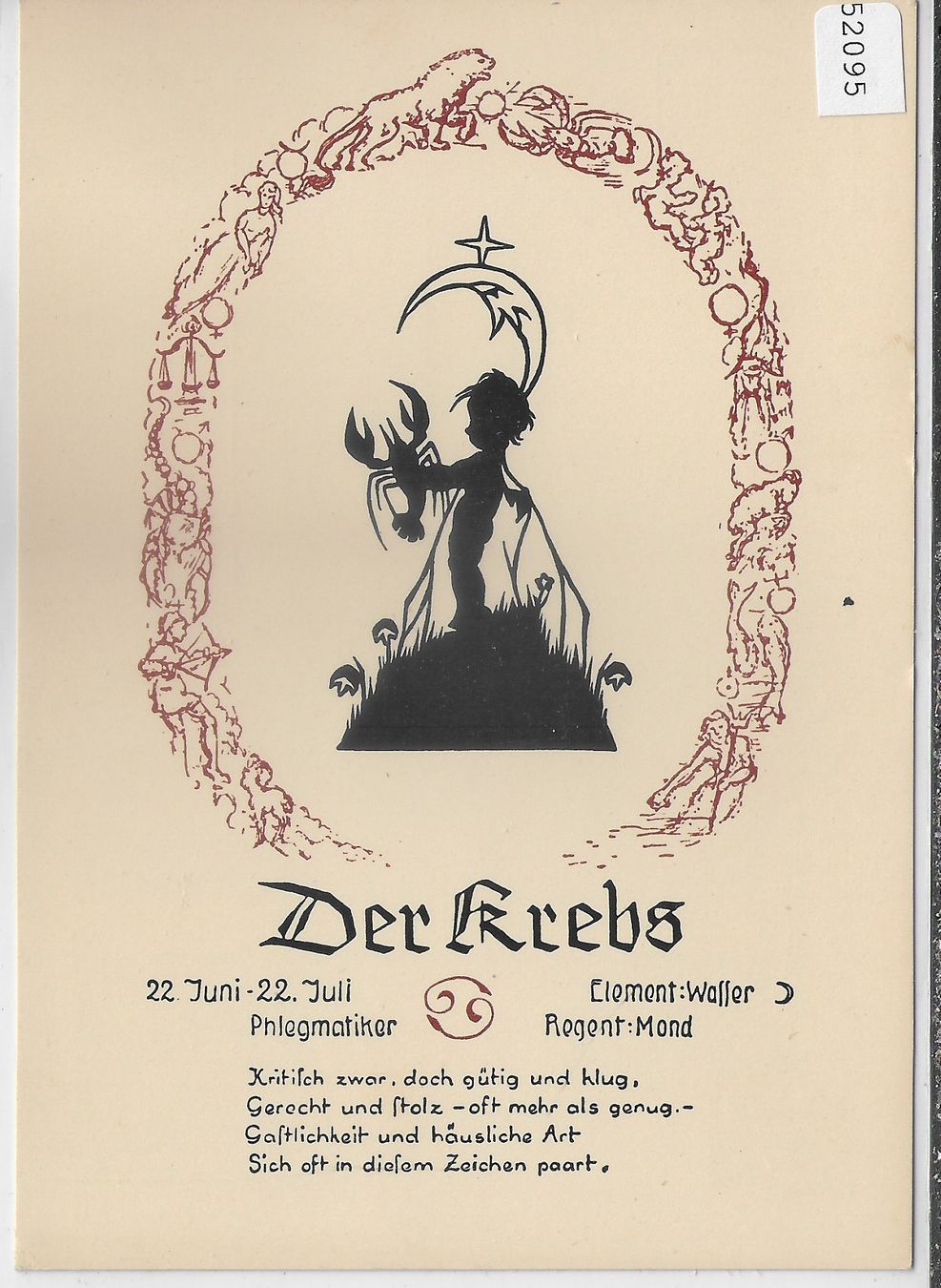Cartoline postali: Horoskop - Der Krebs - Scherenschnitt – Usato da Ettingen venduto da Kartenplanet