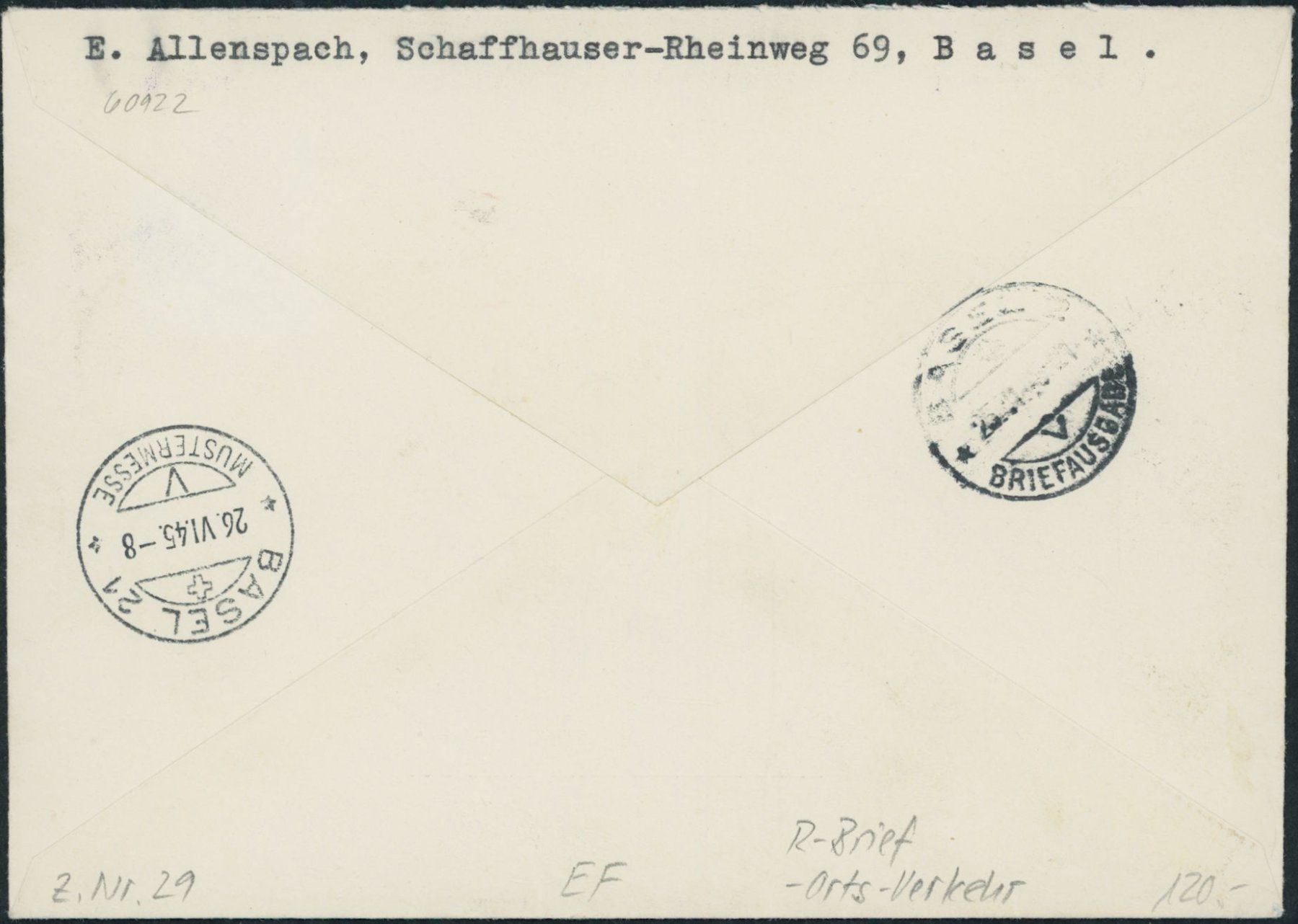 Tutti i francobolli: 1945 - Pro Patria - Brief - EF – Usato da Schindellegi venduto da leecollect 1