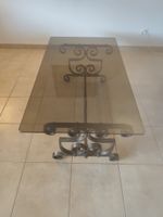 Table basse fer forgé verre fumé style ancien 