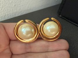 Vintage Ohrringe Clips Luxus Modeschmuck, Perlen 