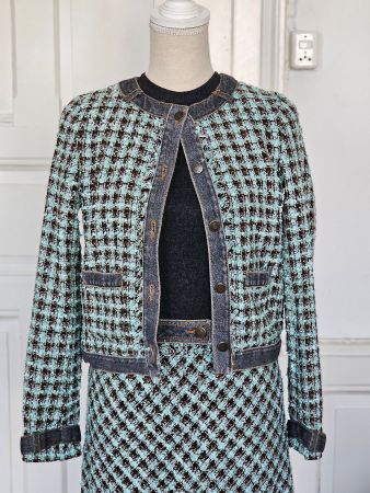 Tweed Jacke braun-weiss-türkis Kookai Gr. XS