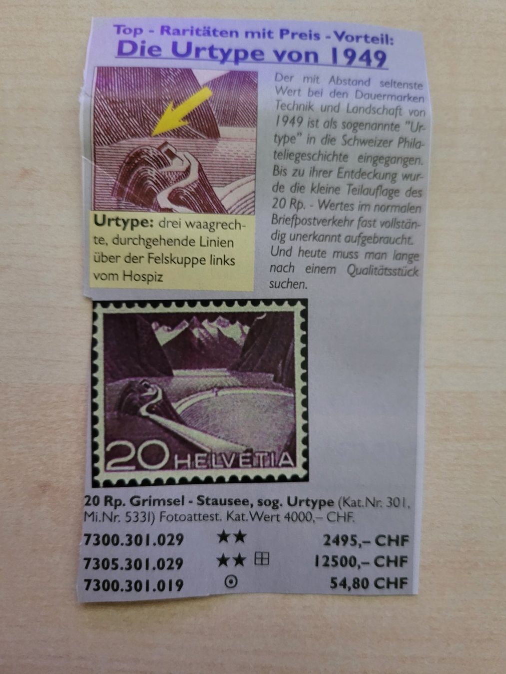Tutti i francobolli: 1949 Technik und Landschaft 301 Urtype postfrisch – Nuovo (secondo la descrizione) da Luzern venduto da Iorek_Byrnison 1