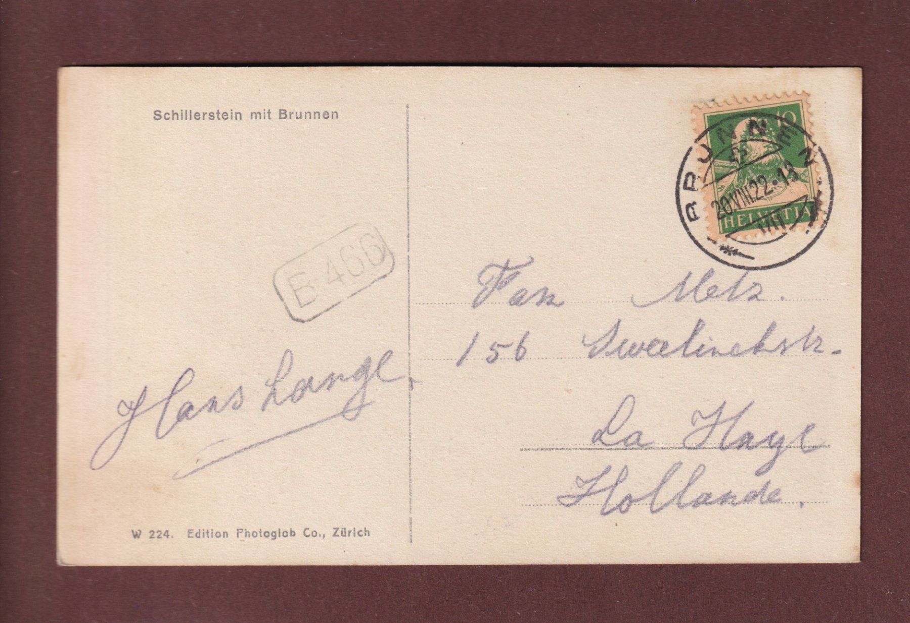 Cartoline postali: SCHILLERSTEIN - Brunnen - 1922 – Usato da Pully venduto da nicecards 1