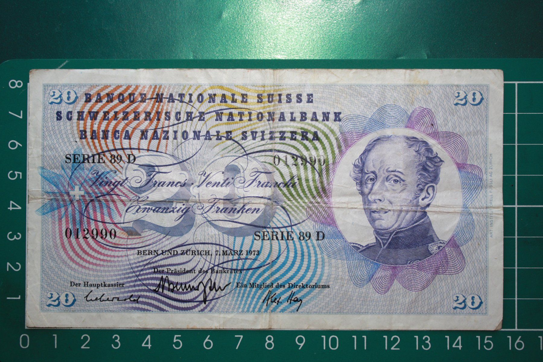 Banconote: general dufour banknote 20 franken 1973 – Usato da Laupen BE venduto da Gufi57
