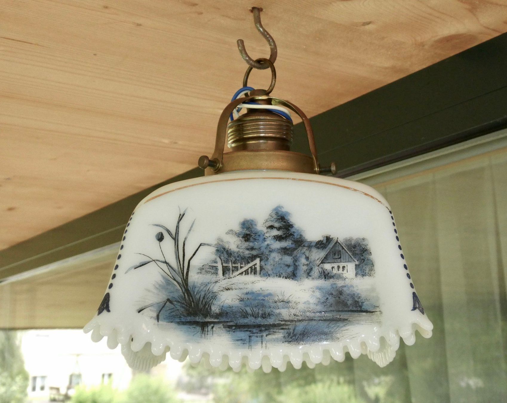 Lampade: antike bemalte Deckenlampe Hängelampe – Usato da Lüchingen venduto da Eeizo 2