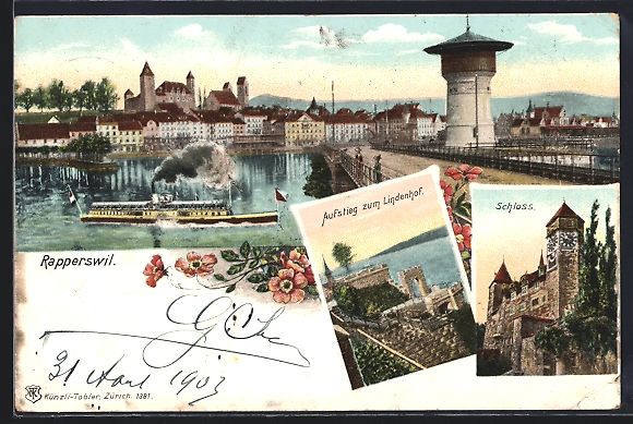 Cartoline postali: Rapperswil /SG, Ortsansicht mit Dampfer, – Usato da Berlin venduto da bartko-reher