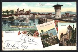 Rapperswil /SG, Ortsansicht mit Dampfer,