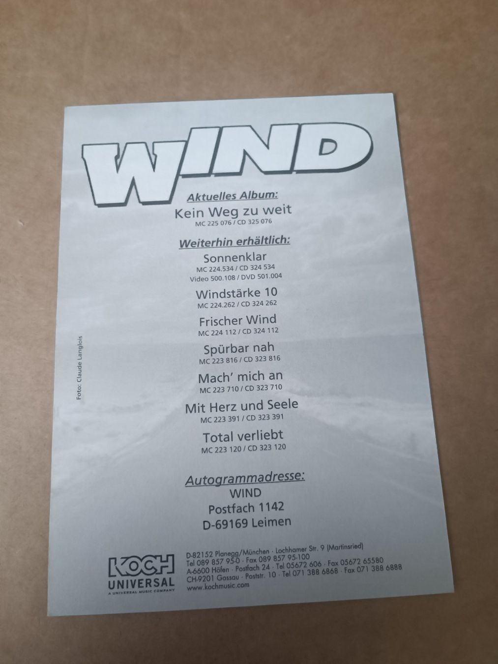 Autografi: Wind - handsigniert – Usato da Menziken venduto da Artographs 1