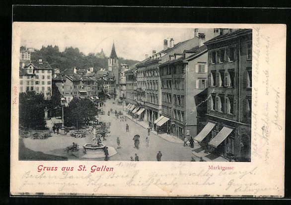 Cartoline postali: St. Gallen, Pasanten auf der Marktgasse – Usato da Berlin venduto da bartko-reher