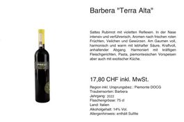 Rotwein Barbera dAsti Terra Alta
