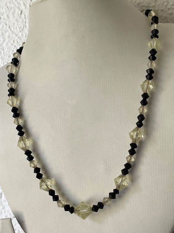 Collier Fantaisie Vintage - Perles Blanches, Strass, Citrine, Or - Bon état