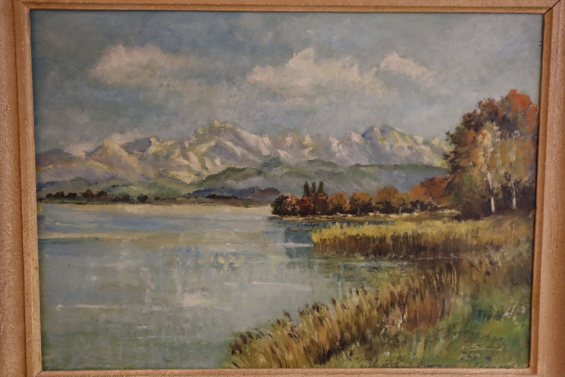Dipinti: K. SCHMID - Schweizer Alpensee Landschaft 1949 Ölbild sign – Usato da Zürich venduto da KE-Sales 2