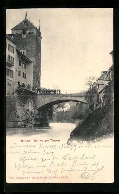 Cartoline postali: AK Brugg, Schwarzer Turm mit Brücke – Usato da Berlin venduto da bartko-reher