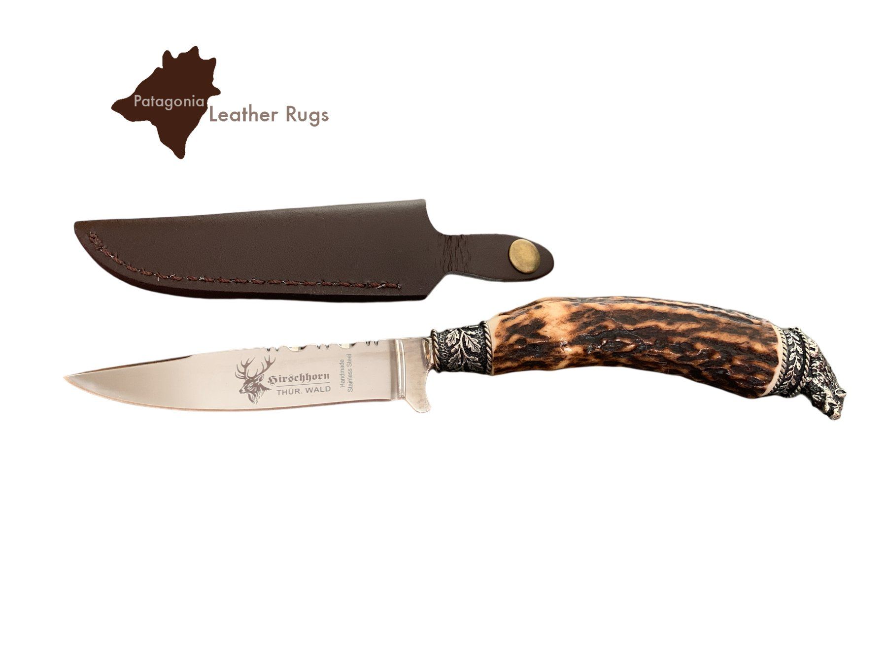 Zubehör: Messer mit Griff aus echtem Hirschhorn und Lederscheide – Neu und originalverpackt aus Arbedo von patagonialeatherrugs 5