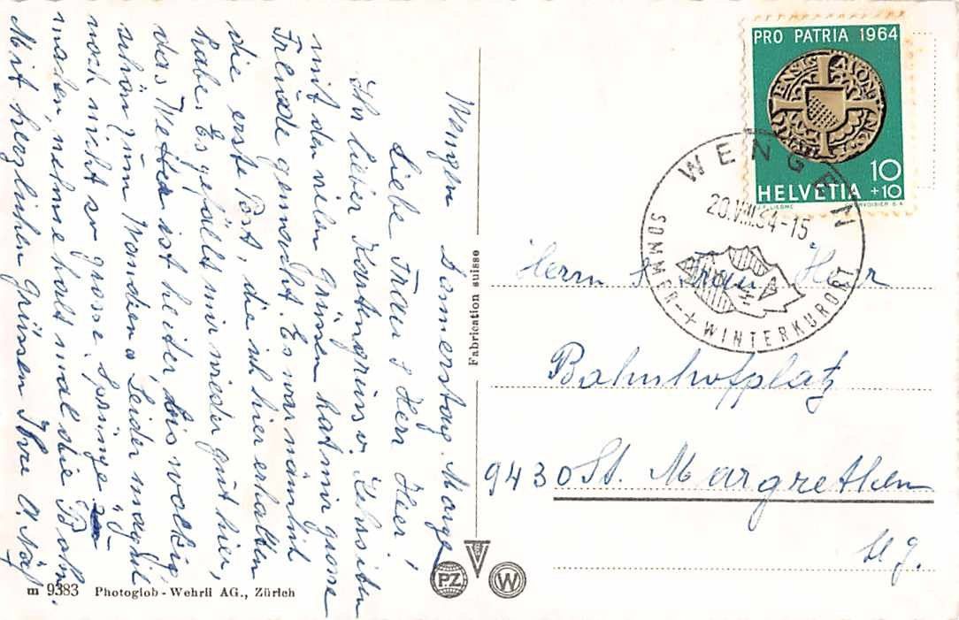 Cartoline postali: WENGERALPBAHN - schöne AK 1964 – Usato da Lufingen venduto da philatelieshop 1