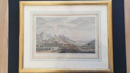 Stich Sargans im Goldrahmen. Koloriert. Um 1780.