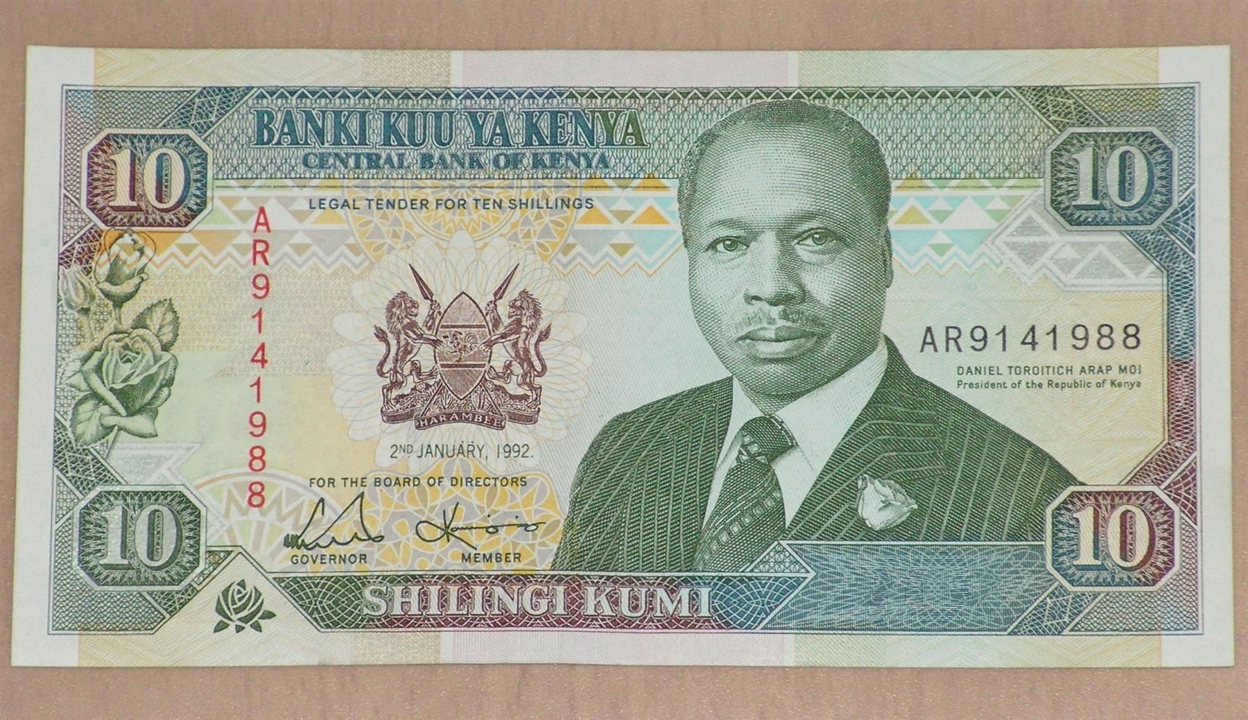 Banconote: Banknote Kenya 10 Shillings, 1992 – Usato da Oberriet SG venduto da Manick