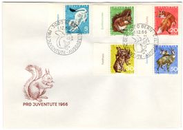 Pro Juventute Serie 1966 mit TAB (dt) auf offiziellem FDC