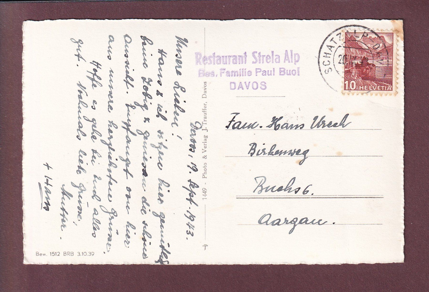 Cartoline postali: DAVOS - Restaurant Strelaalp - 1943 – Usato da Pully venduto da nicecards 1