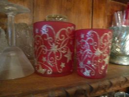 4 Gläser Weihnachten Rot/Gold für Kerzen