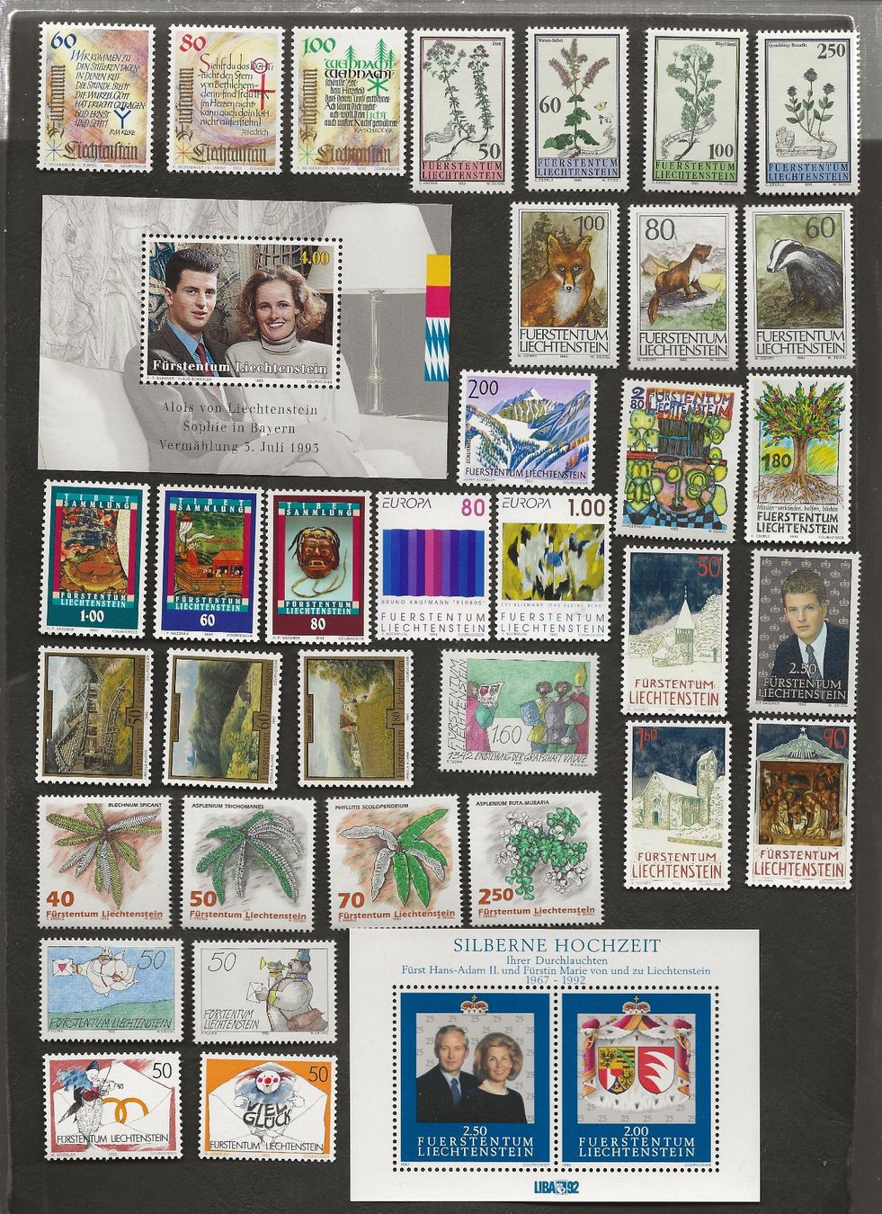 Alle Briefmarken: 124 Marken Liechtenstein postfrisch – Gebraucht aus Au ZH von xelagreb01 2