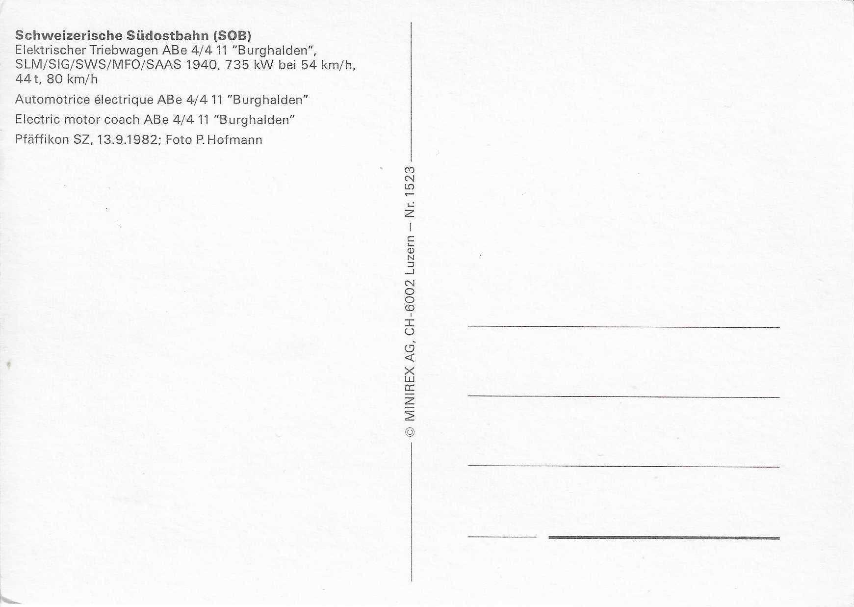Cartoline postali: SOB Elektrischer Triebwagen ABe 4/4 11 "Burghalden" – Nuovo (secondo la descrizione) da Rothrist venduto da Stranglehold 1
