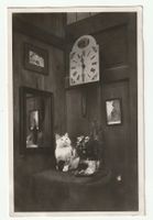 Alte Postkarte 1931, Katze in Historischer Stube