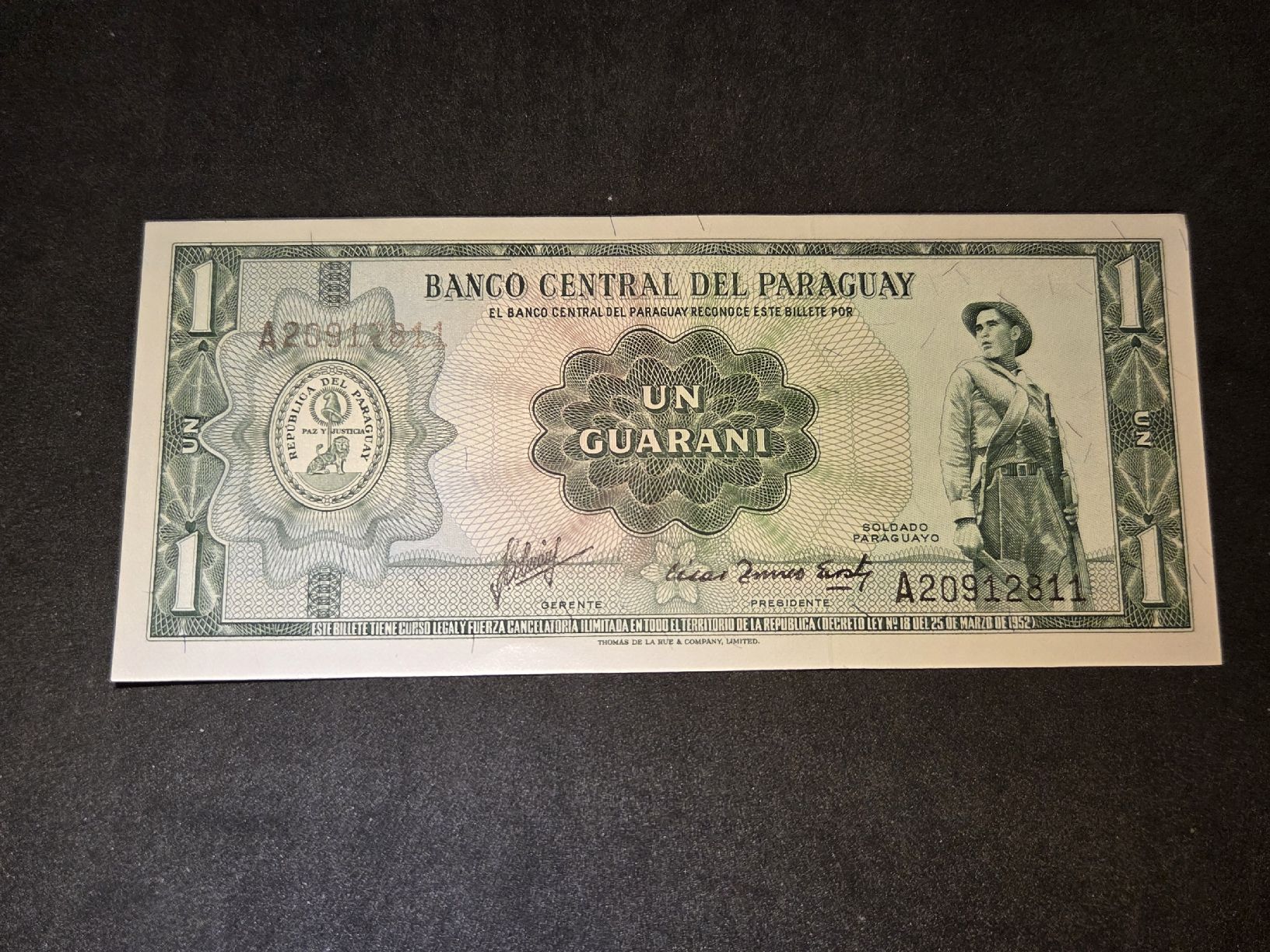 Banconote: 1 Guarani - Paraguay - 1952 - UNZ – Nuovo e nell'imballaggio originale da Geroldswil venduto da Antica01
