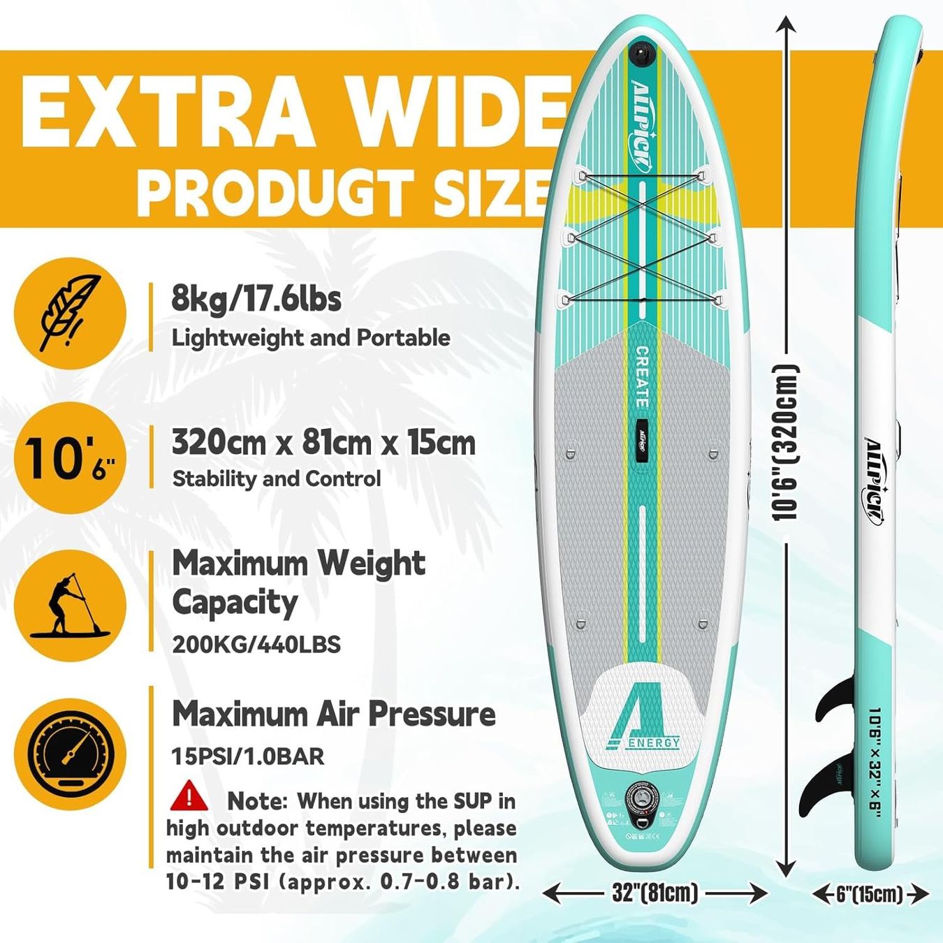 Tavole da surf e di nuoto: SUP Board 320cm aufblasbar Set Paddleboard Stand Up SUP NEU – Nuovo e nell'imballaggio originale da Wittenbach venduto da VELARO 3