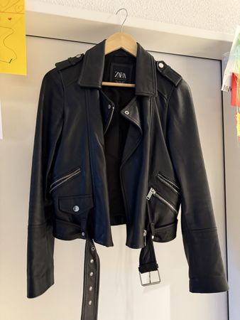 Schicke Zara echte Lederjacke, schwarz, Grösse S