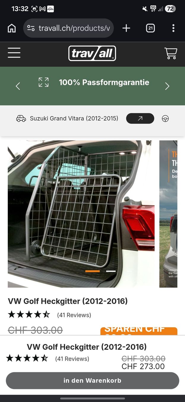 Gabbie, trasporto & Sicurezza: Hundegitter vw golf travall – Usato da Neunkirch venduto da son_b5w6
